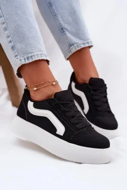 Buty Sportowe Na Platformie|Sneakersy Damskie></noscript>Boto Sneakersy Damskie Na Platformie Czarne Tellnira Czarny