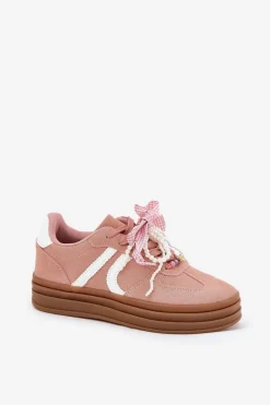 New Boto Sneakersy Damskie Na Platformie Z Ozdobami Różowe Vinness Różowy