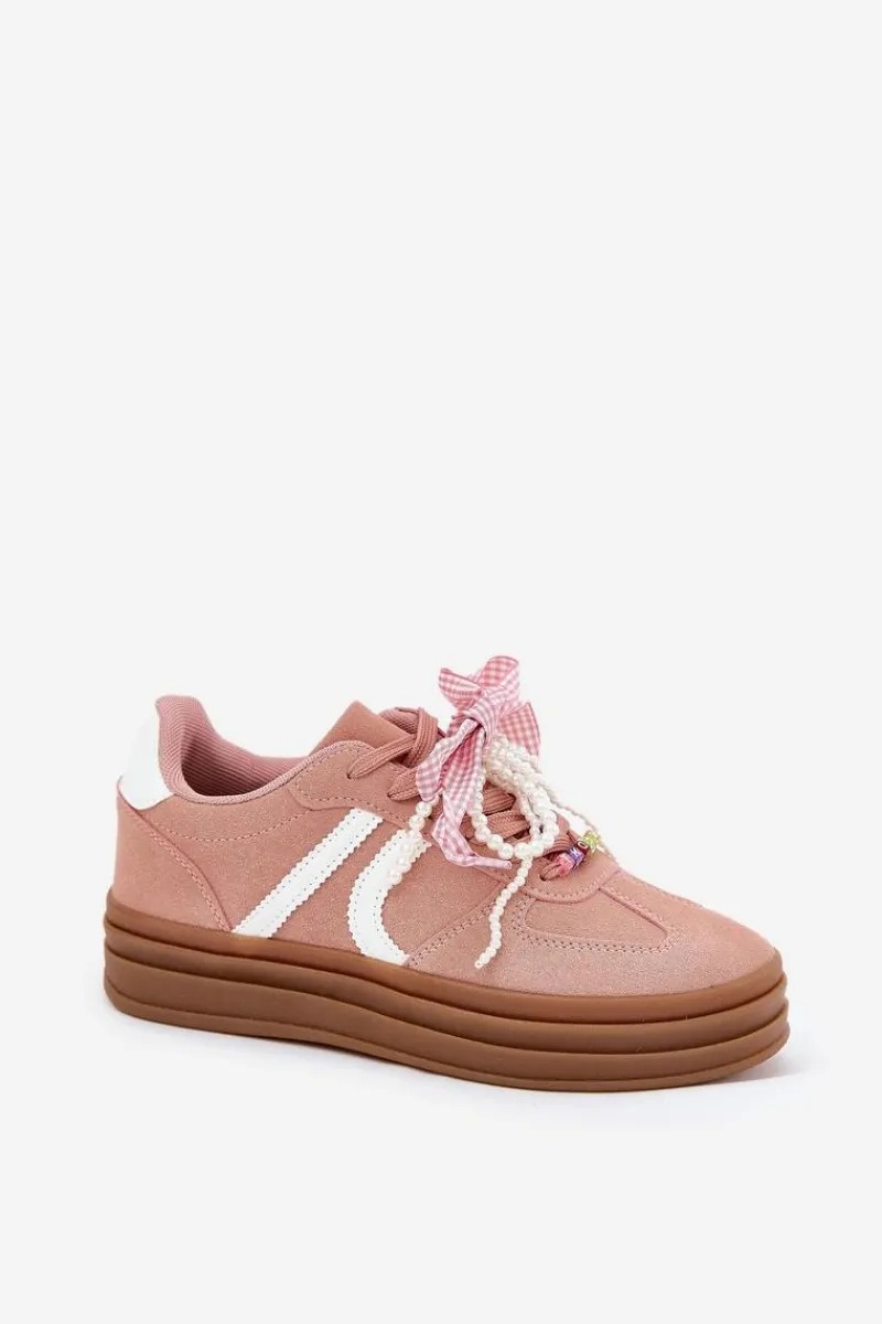 New Boto Sneakersy Damskie Na Platformie Z Ozdobami Różowe Vinness Różowy