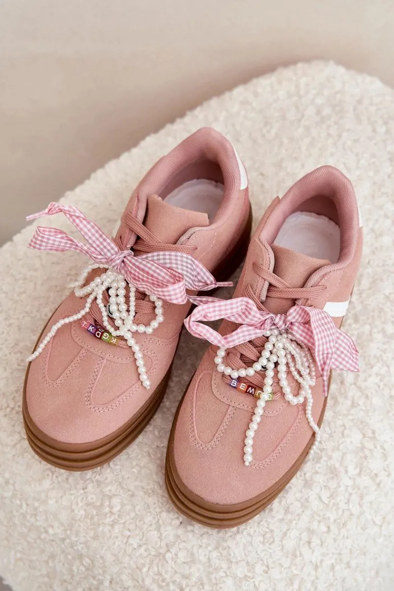 New Boto Sneakersy Damskie Na Platformie Z Ozdobami Różowe Vinness Różowy