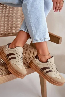 Hot Evento Sneakersy Damskie Na Platformie Brązowe Nesonice