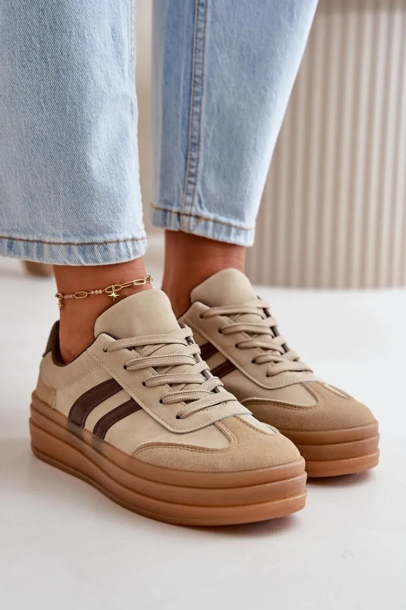 Hot Evento Sneakersy Damskie Na Platformie Brązowe Nesonice