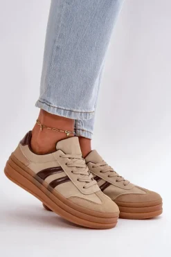 Hot Evento Sneakersy Damskie Na Platformie Brązowe Nesonice