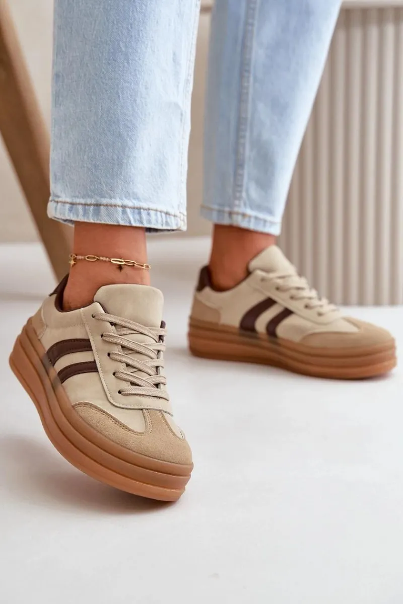 Hot Evento Sneakersy Damskie Na Platformie Brązowe Nesonice