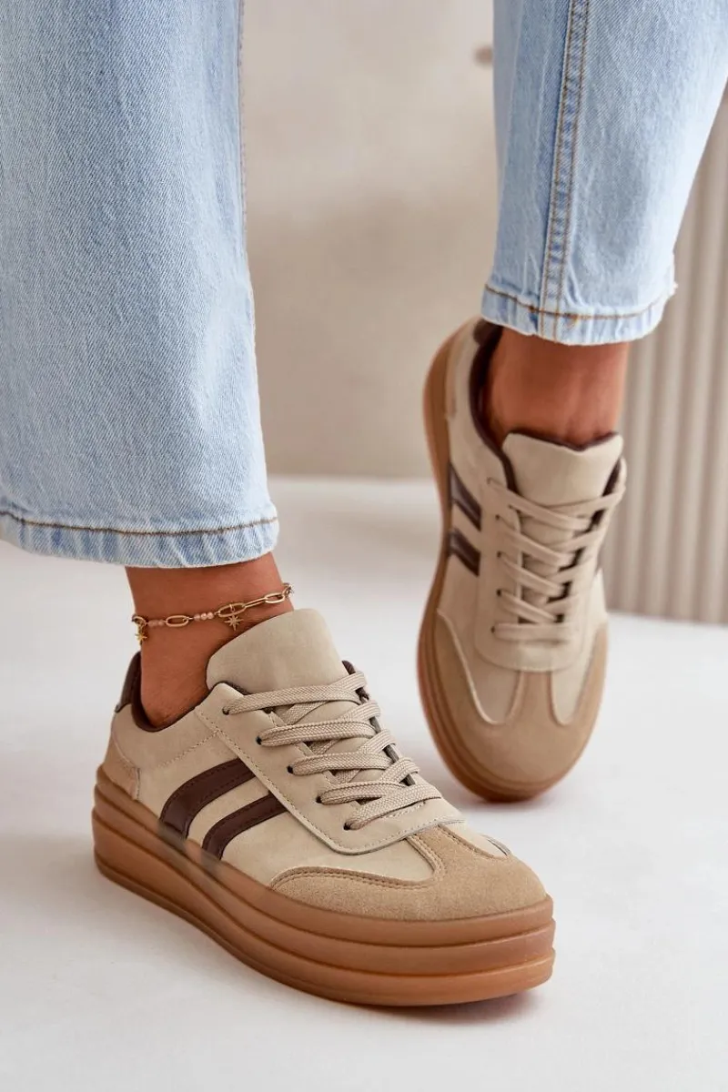 Hot Evento Sneakersy Damskie Na Platformie Brązowe Nesonice