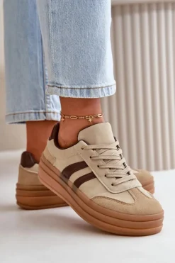 Hot Evento Sneakersy Damskie Na Platformie Brązowe Nesonice