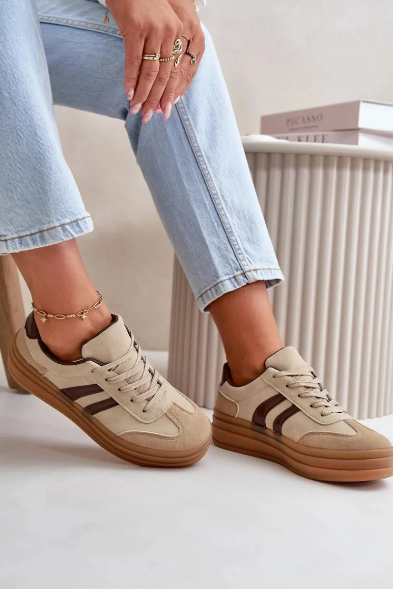 Hot Evento Sneakersy Damskie Na Platformie Brązowe Nesonice