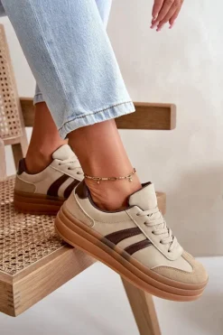 Hot Evento Sneakersy Damskie Na Platformie Brązowe Nesonice