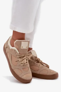 Online Sneakersy Damskie Na Platformie Ocieplane Futerkiem Beżowe Solvia Damskie Sneakersy Damskie