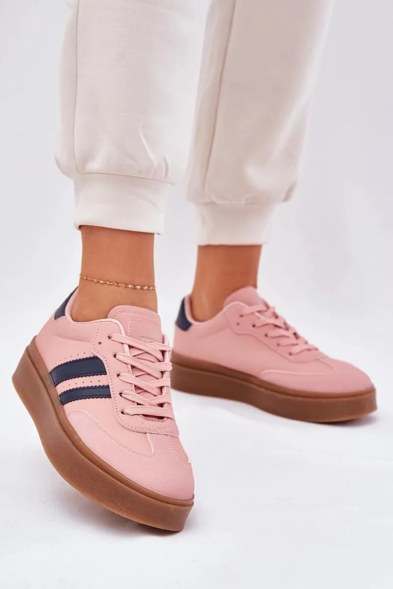 Hot Sneakersy Damskie Na Platformie Z Eko Skóry Różowe Ediriella Damskie Sneakersy Damskie