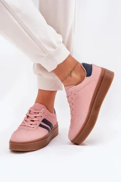 Hot Sneakersy Damskie Na Platformie Z Eko Skóry Różowe Ediriella Damskie Sneakersy Damskie