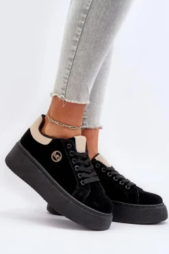 Sale Boto Sneakersy Damskie Na Platformie Czarne Eshen