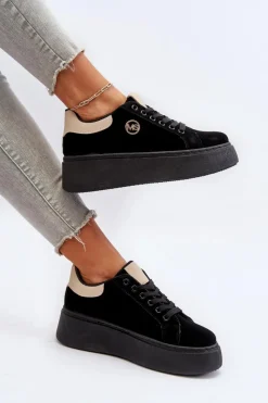 Sale Boto Sneakersy Damskie Na Platformie Czarne Eshen