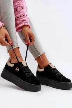 Sale Boto Sneakersy Damskie Na Platformie Czarne Eshen