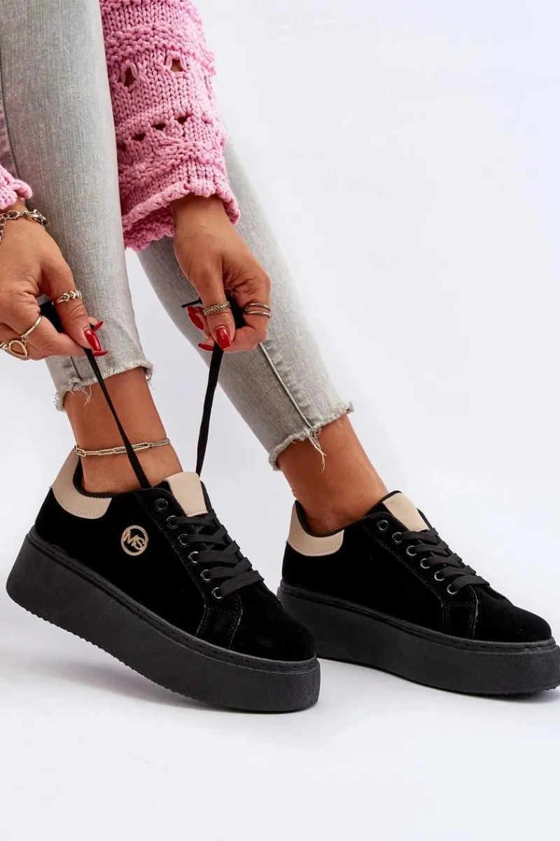 Sale Boto Sneakersy Damskie Na Platformie Czarne Eshen