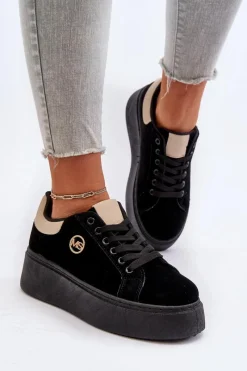 Sale Boto Sneakersy Damskie Na Platformie Czarne Eshen