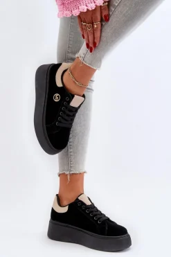 Sale Boto Sneakersy Damskie Na Platformie Czarne Eshen