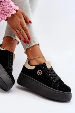 Sale Boto Sneakersy Damskie Na Platformie Czarne Eshen