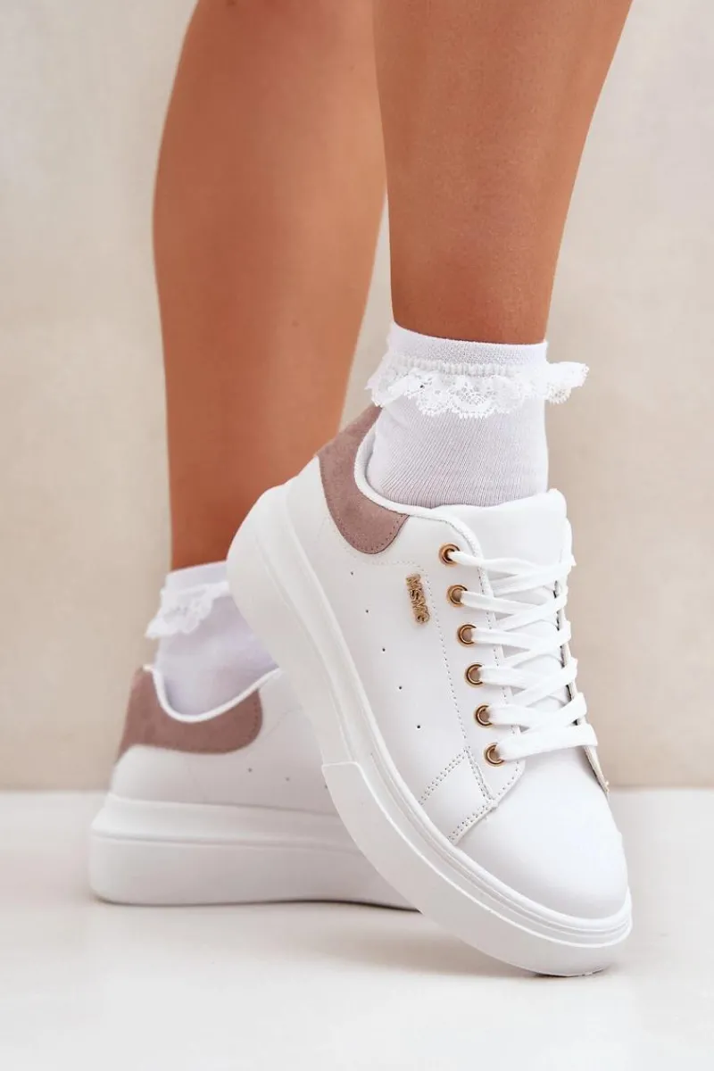 Buty Sportowe Na Platformie|Sneakersy Damskie>Boto Sneakersy Damskie Na Platformie Eko Skóra Białe Lelandine