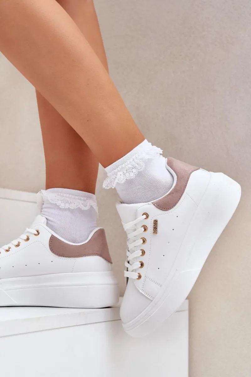 Buty Sportowe Na Platformie|Sneakersy Damskie>Boto Sneakersy Damskie Na Platformie Eko Skóra Białe Lelandine