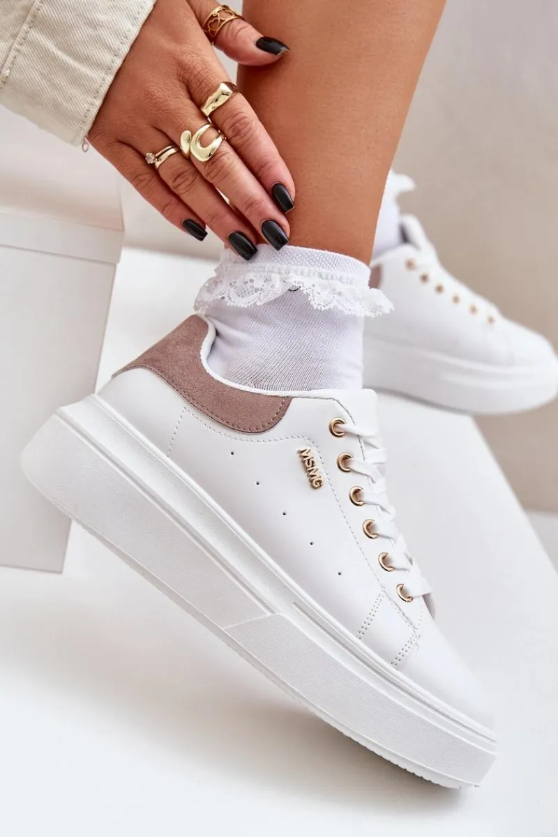 Buty Sportowe Na Platformie|Sneakersy Damskie>Boto Sneakersy Damskie Na Platformie Eko Skóra Białe Lelandine