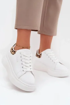 Sneakersy Damskie>Big Star Shoes Sneakersy Damskie Na Platformie Big Star SS274247 Białe Panterka Biały