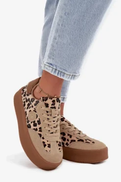 Sneakersy Damskie Na Platformie Panterka Big Star SS274763 Beżowe Damskie Buty Sportowe Big Star|Sneakersy Damskie