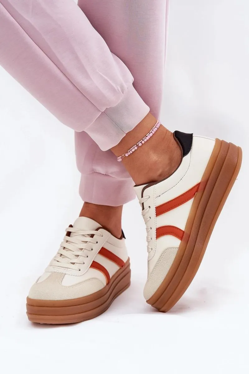 Sneakersy Damskie>Evento Sneakersy Damskie Na Platformie Beżowe Tolianna Beżowy