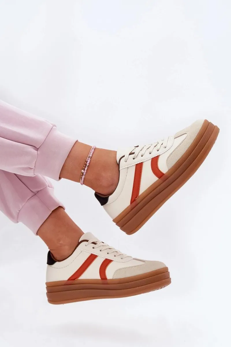 Sneakersy Damskie>Evento Sneakersy Damskie Na Platformie Beżowe Tolianna Beżowy