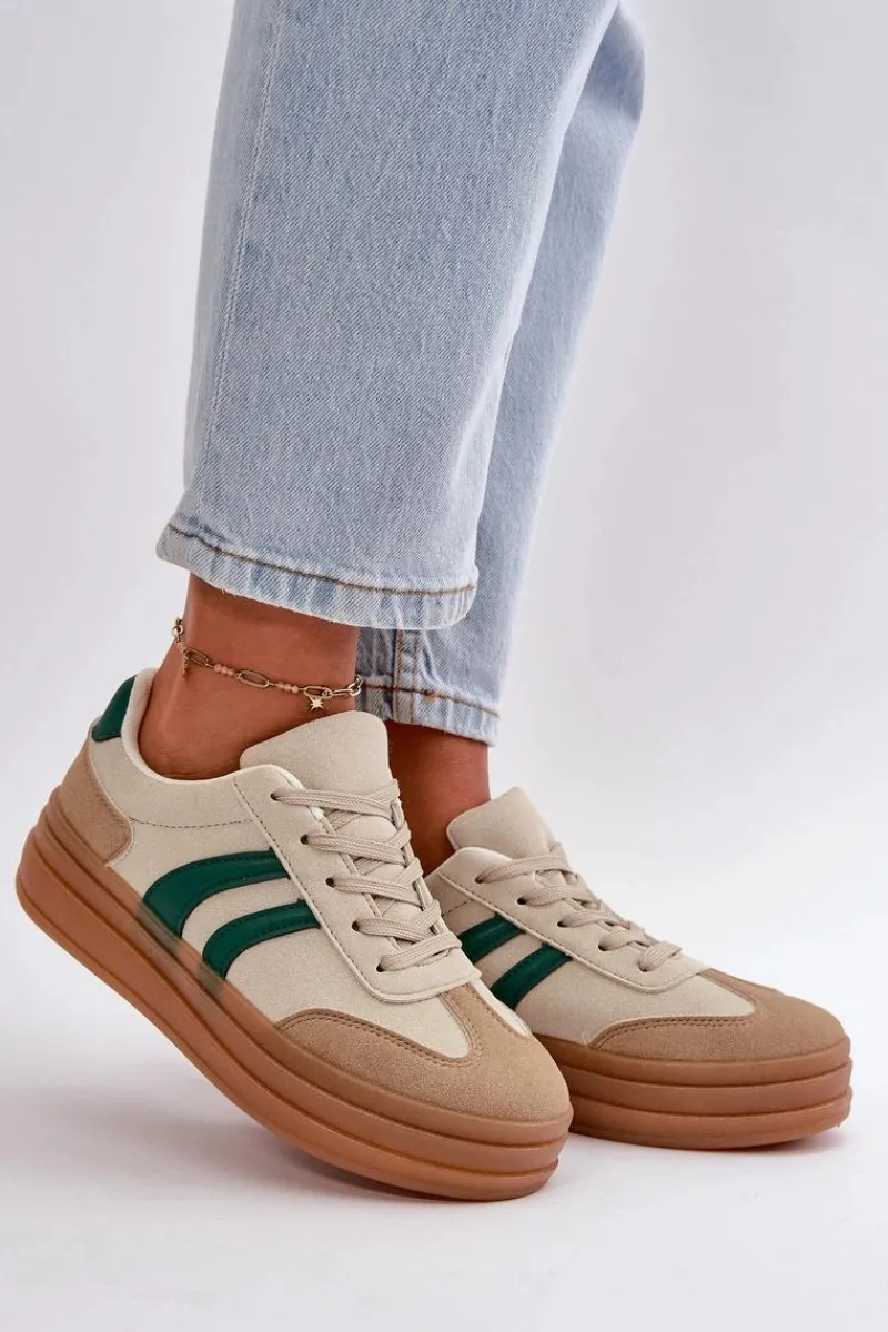 Discount Sneakersy Damskie Na Platformie Beżowo-Zielone Nesonice Damskie Sneakersy Damskie