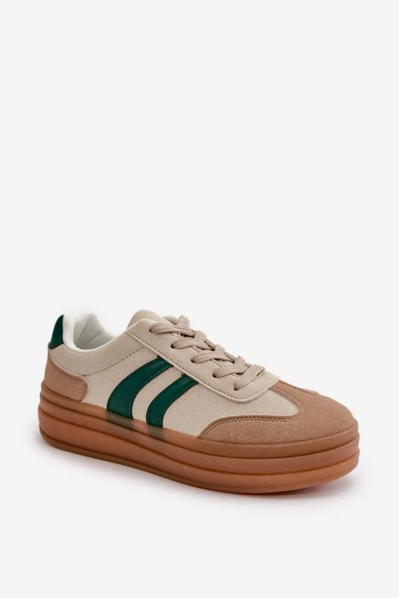 Discount Sneakersy Damskie Na Platformie Beżowo-Zielone Nesonice Damskie Sneakersy Damskie