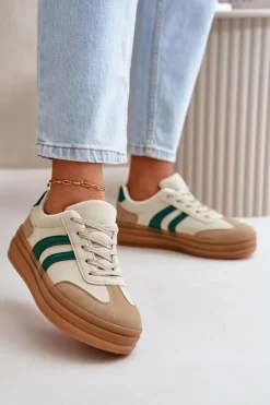 Discount Sneakersy Damskie Na Platformie Beżowo-Zielone Nesonice Damskie Sneakersy Damskie