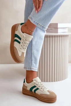 Discount Sneakersy Damskie Na Platformie Beżowo-Zielone Nesonice Damskie Sneakersy Damskie