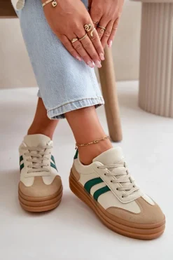 Discount Sneakersy Damskie Na Platformie Beżowo-Zielone Nesonice Damskie Sneakersy Damskie