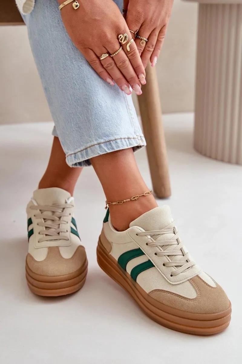 Discount Sneakersy Damskie Na Platformie Beżowo-Zielone Nesonice Damskie Sneakersy Damskie