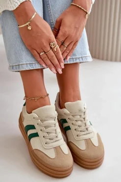 Discount Sneakersy Damskie Na Platformie Beżowo-Zielone Nesonice Damskie Sneakersy Damskie