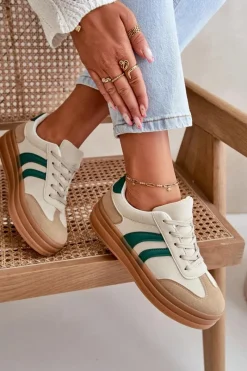 Discount Sneakersy Damskie Na Platformie Beżowo-Zielone Nesonice Damskie Sneakersy Damskie