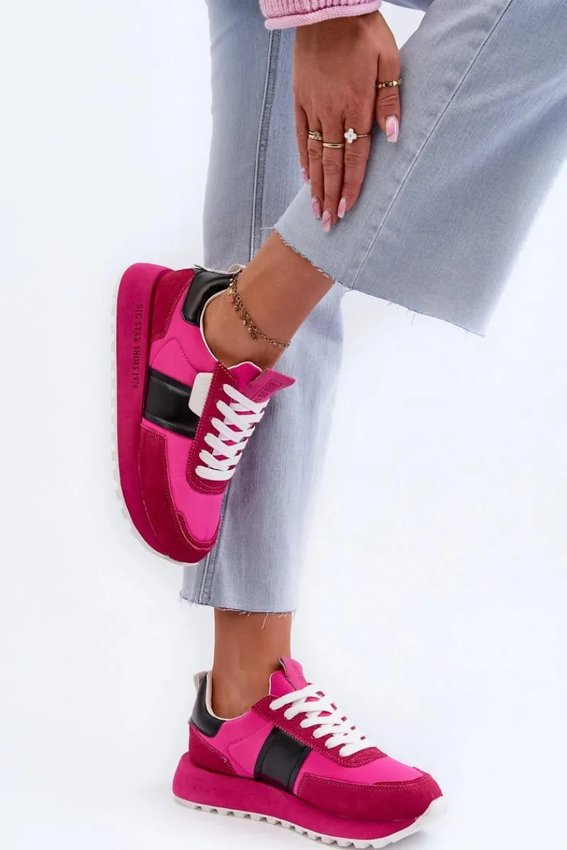 Big Star Shoes Sneakersy Damskie Na Platformie Big Star NN274500 Memory Foam System Fuksja