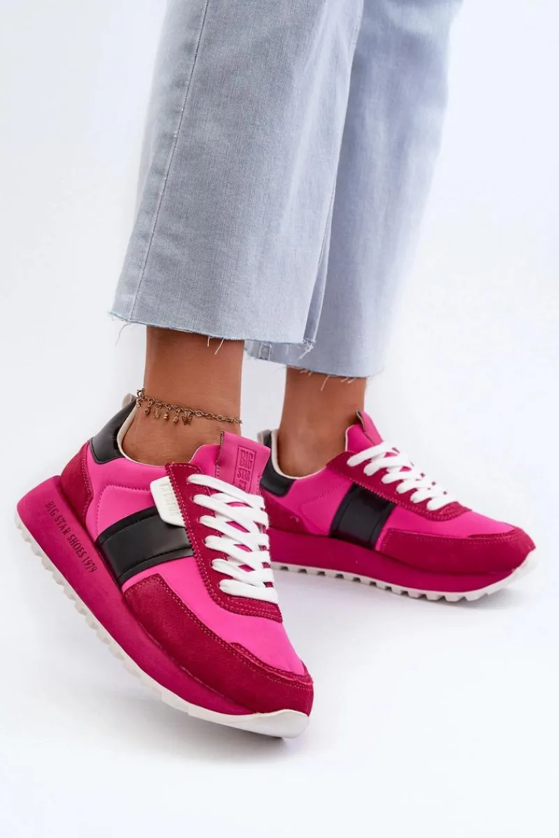 Big Star Shoes Sneakersy Damskie Na Platformie Big Star NN274500 Memory Foam System Fuksja