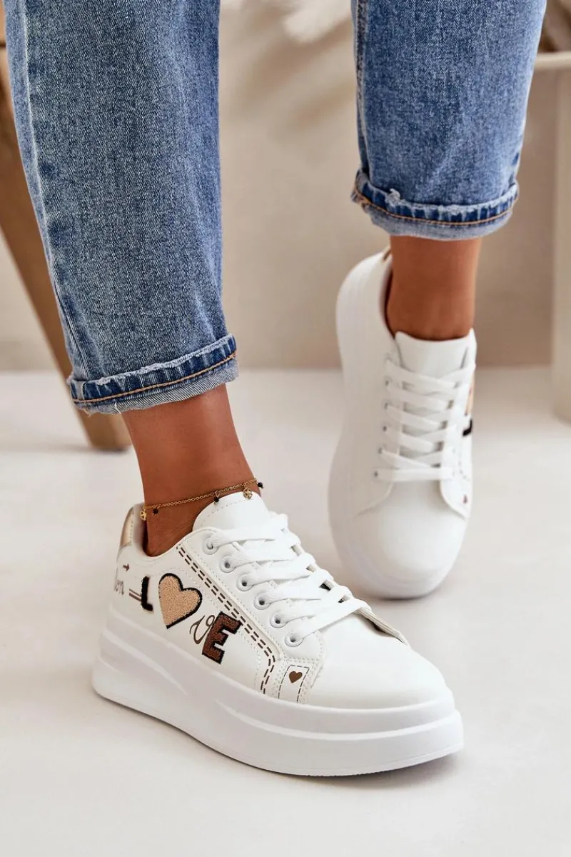 Clearance Sneakersy Damskie Na Platformie Z Ozdobnym Napisem Białe Orlian Damskie Buty Sportowe Na Platformie|Sneakersy Damskie