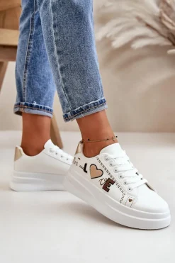 Clearance Sneakersy Damskie Na Platformie Z Ozdobnym Napisem Białe Orlian Damskie Buty Sportowe Na Platformie|Sneakersy Damskie