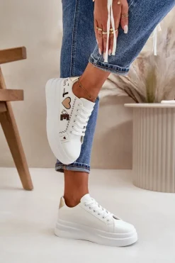 Clearance Sneakersy Damskie Na Platformie Z Ozdobnym Napisem Białe Orlian Damskie Buty Sportowe Na Platformie|Sneakersy Damskie