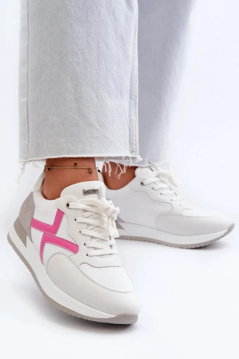 Sale INBLU Sneakersy Damskie Na Platformie IN000362 Białe