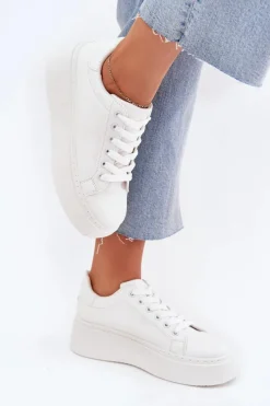 New Sneakersy Damskie Na Platformie Białe Sallira Damskie Buty Sportowe Na Platformie|Sneakersy Damskie