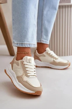 Discount Boto Sneakersy Damskie Na Platformie Z Eko Skóry Beżowe Issatta