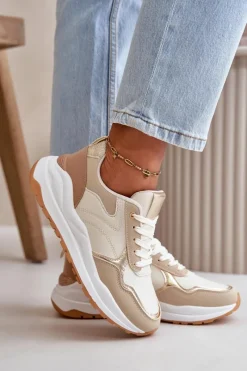 Discount Boto Sneakersy Damskie Na Platformie Z Eko Skóry Beżowe Issatta