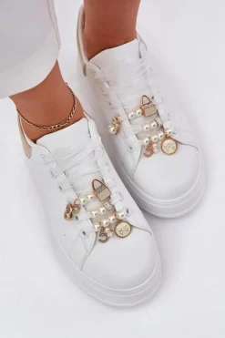 Buty Sportowe Na Platformie|Sneakersy Damskie>Boto Sneakersy Damskie Na Platformie Z Przypinkami Biało-Złote Ocerdia