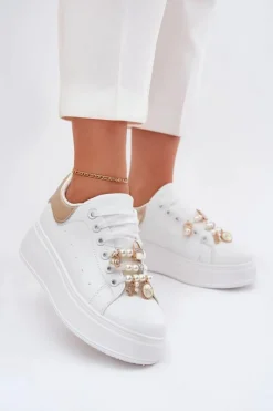 Buty Sportowe Na Platformie|Sneakersy Damskie>Boto Sneakersy Damskie Na Platformie Z Przypinkami Biało-Złote Ocerdia
