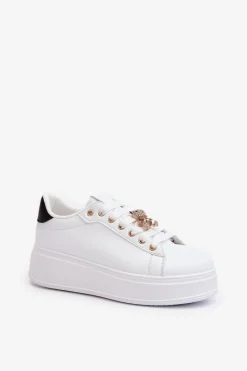 Outlet Boto Sneakersy Damskie Na Platformie Z Misiem Białe Moanda