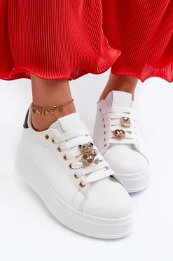 Outlet Boto Sneakersy Damskie Na Platformie Z Misiem Białe Moanda